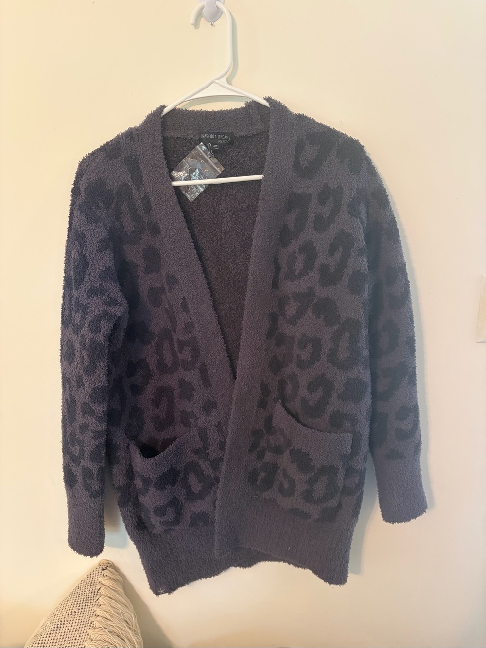 Barefoot Dreams Plush Open-Front Leopard Cardigan - Black/Gray NWT